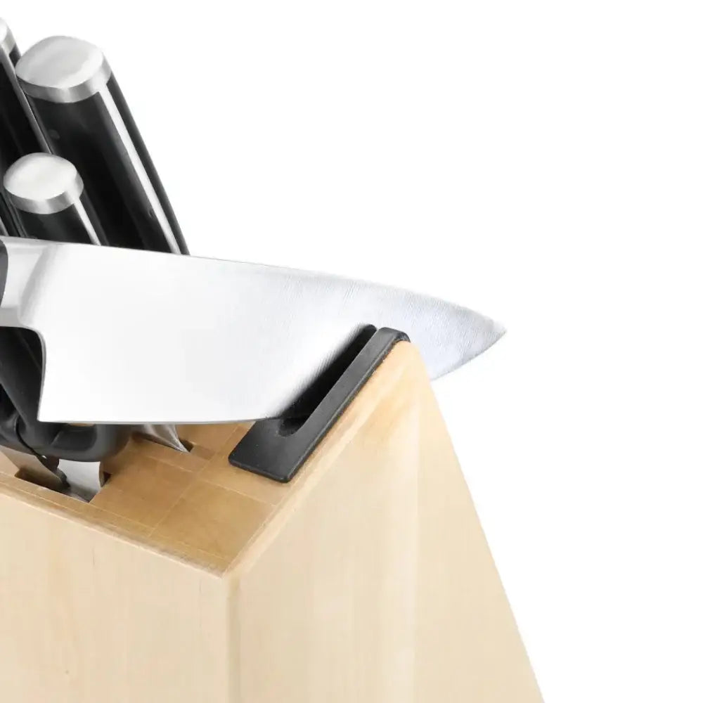 Kitchenaid gourmet forged knife block set 6pc featuring a sleek stainless steel chef’s knife in a birchwood knife block