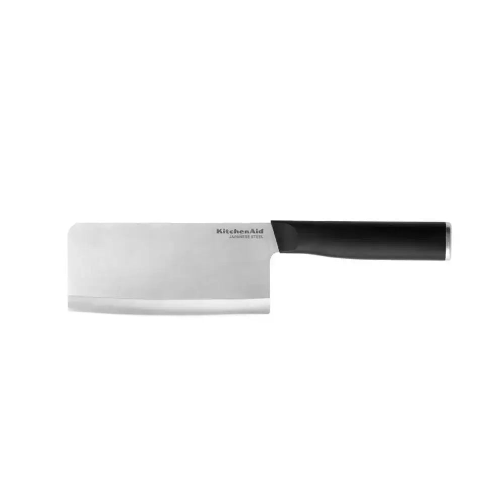 KitchenAid cleaver knife with black handle on a white background