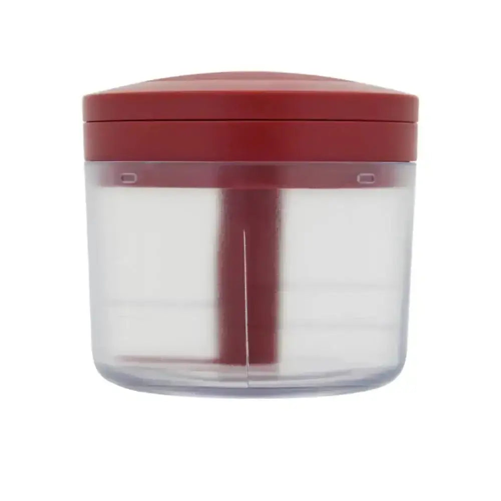 Clear container with a red lid on a white background