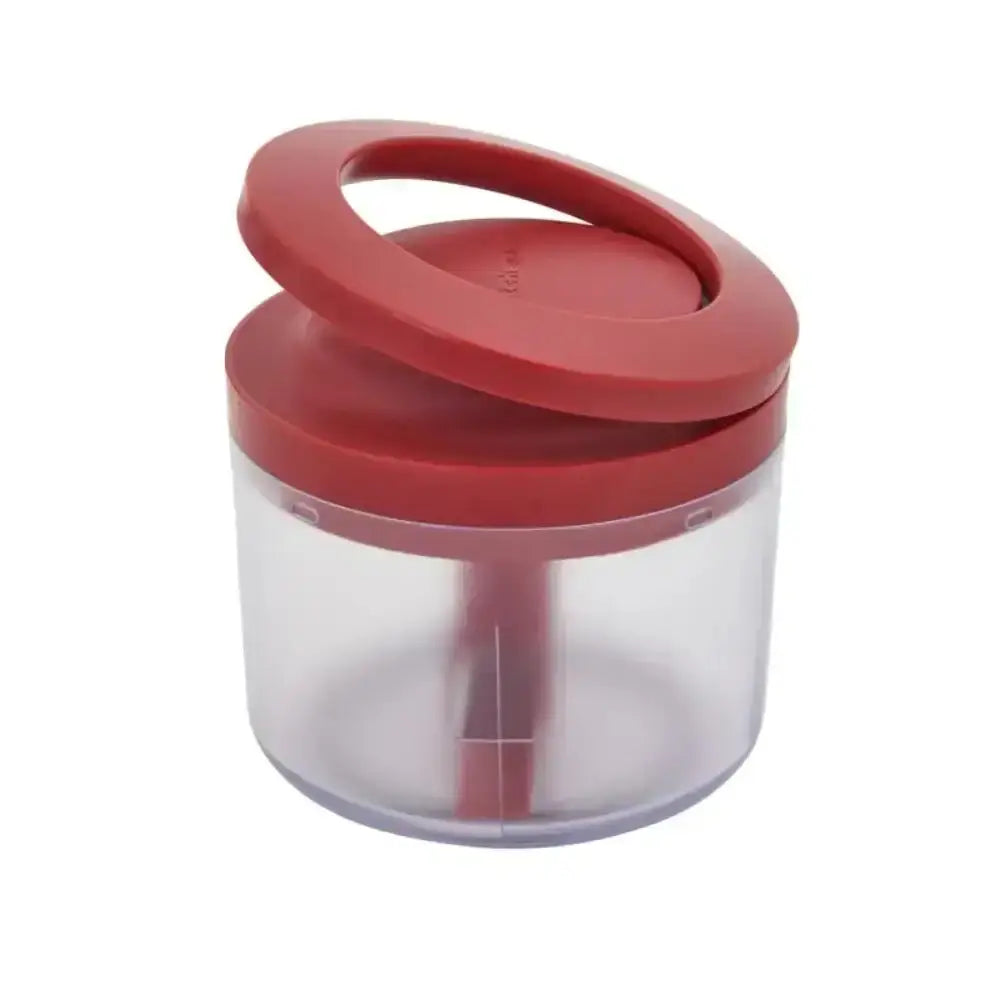Clear container with a red chopping lid on a white background