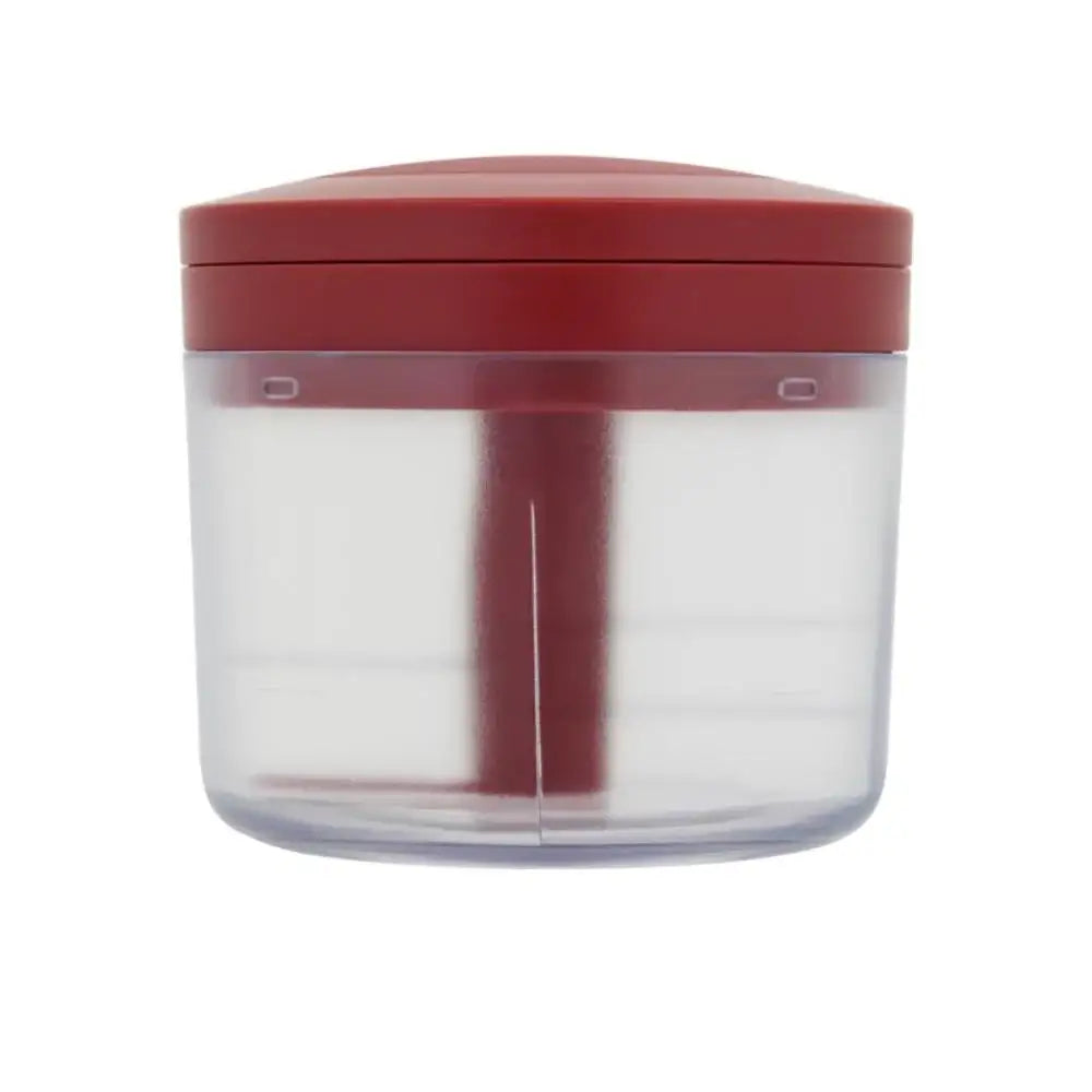 Clear container with a red lid on a white background