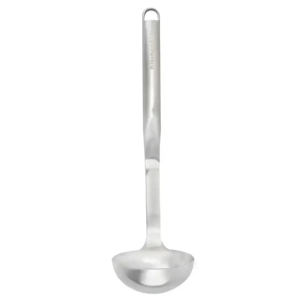 Stainless steel ladle on a white background