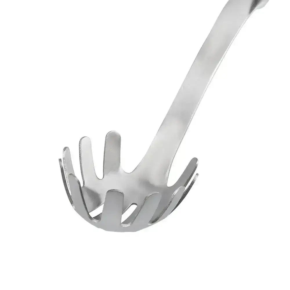 Metallic spaghetti server on a white background