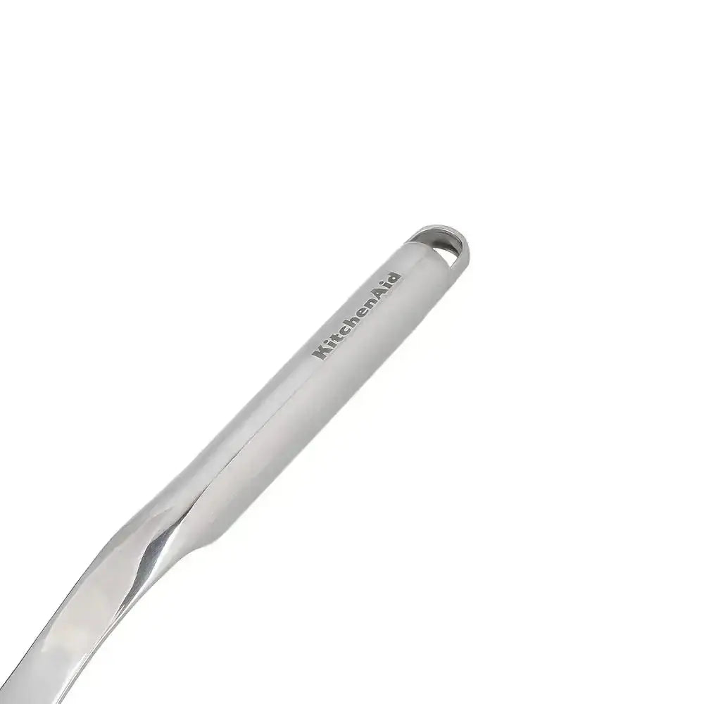 Metal spatula with 'KitchenAid' branding on a white background