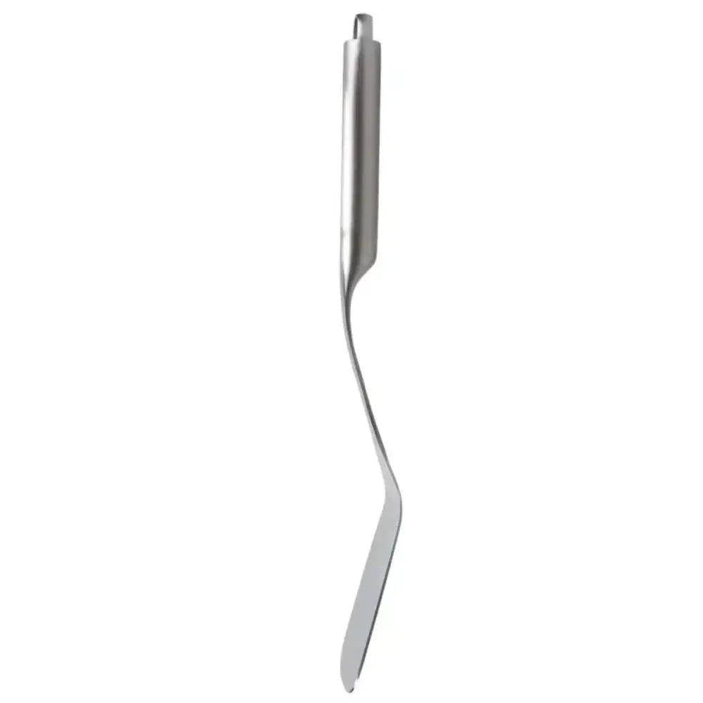 Metallic tool with a curved blade on a white background