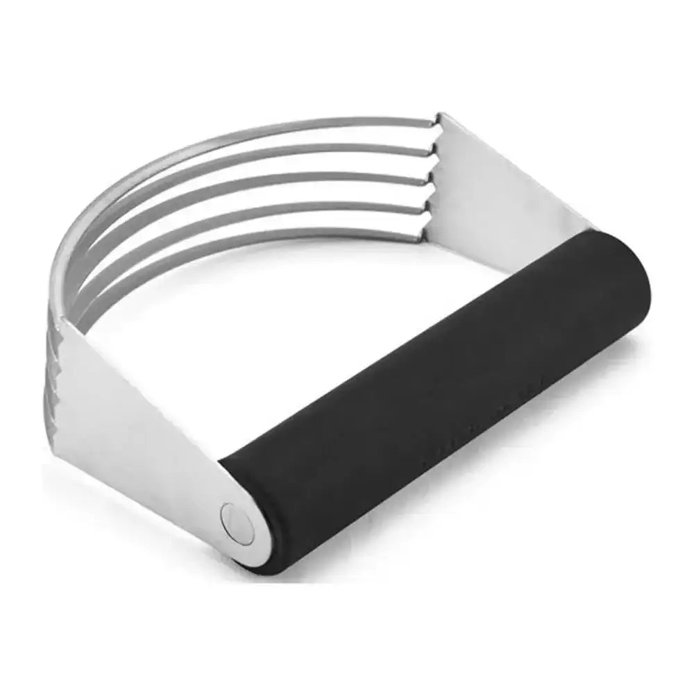 Black and silver pastry blender on a white background