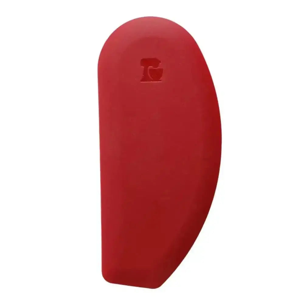 Red bowl scraper with a logo on a white background
