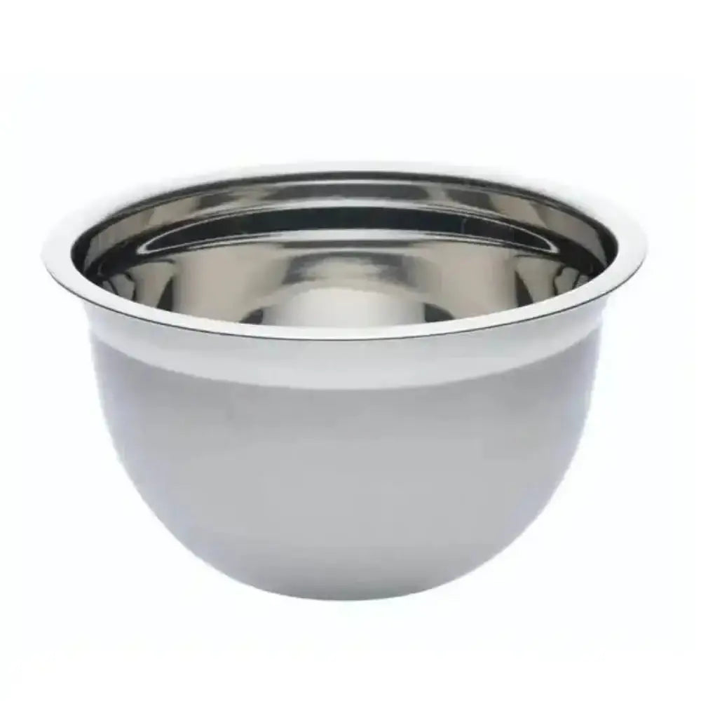 Stainless steel mixing bowl on a white background