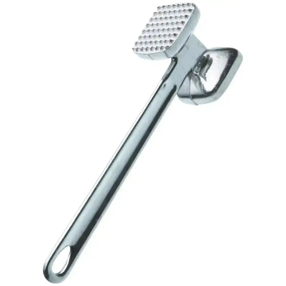 Metal meat tenderiser on a white background