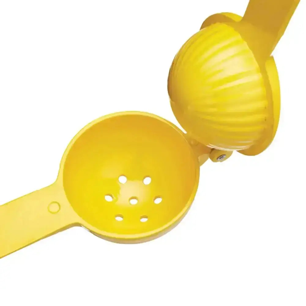 Yellow citrus squeezer on a white background