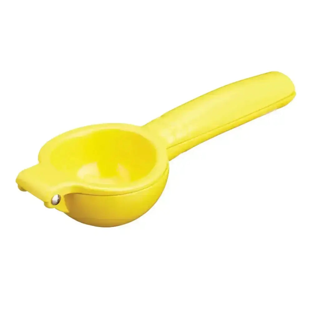 Yellow citrus squeezer on a white background