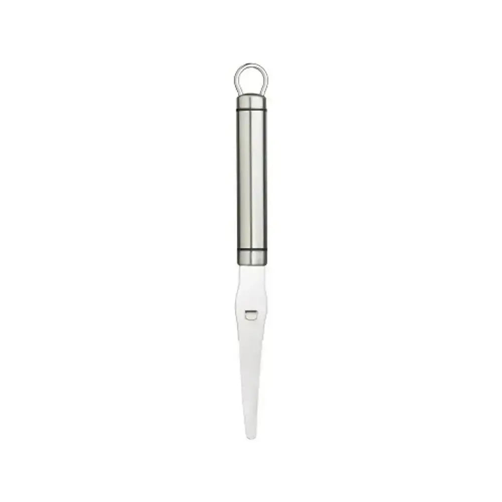 Silver knife with a white blade on a white background
