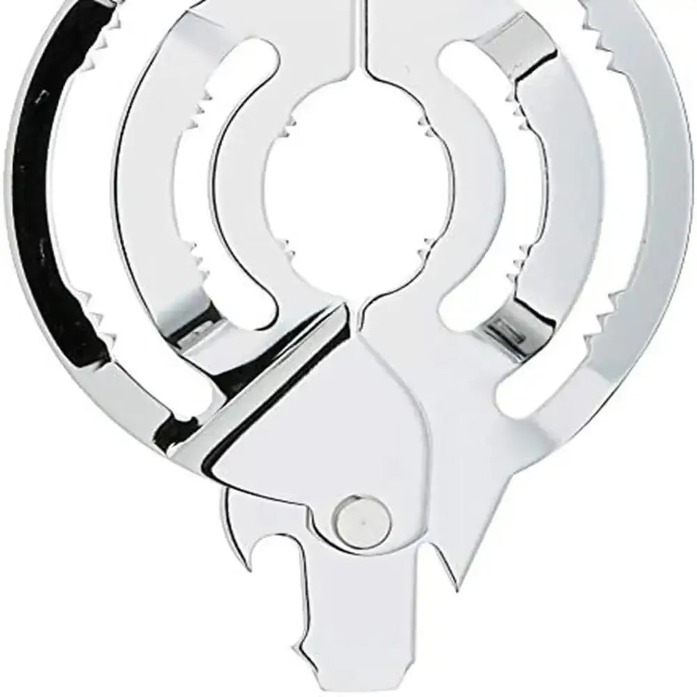 Metallic ring with cut-out design on a white background