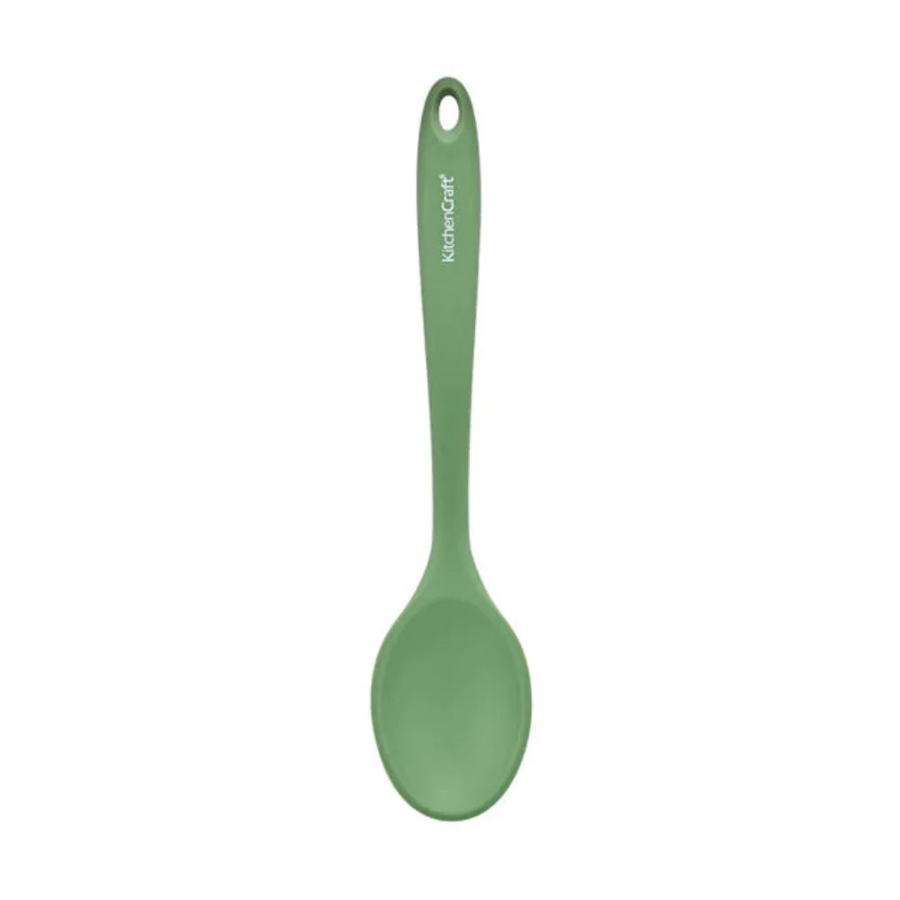 Green spoon with a handle on a white background