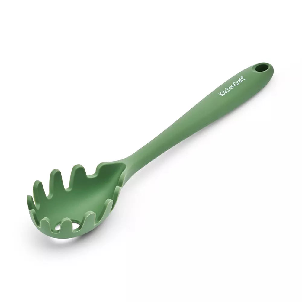 Green kitchen utensil with a visible brand name on a white background