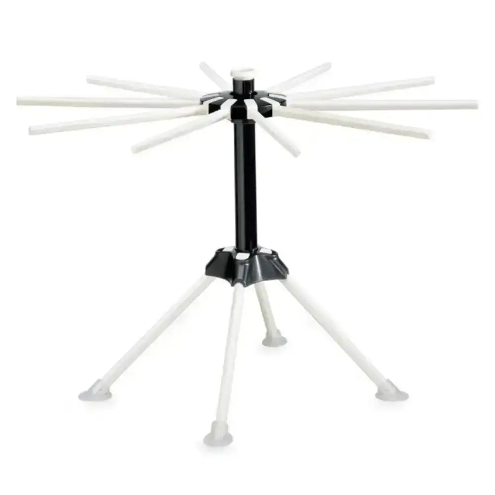 Black and white pastra drying stand on a white background