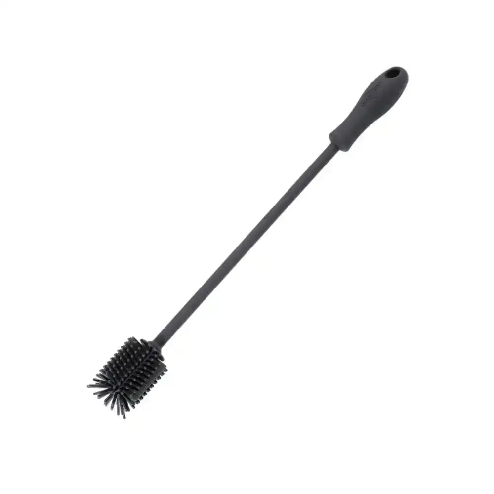 Black bottle brush with a long handle on a white background