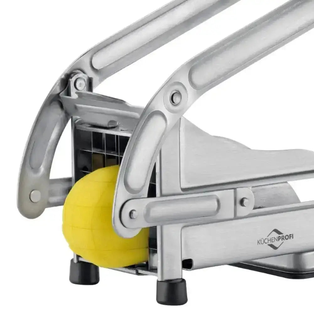 Kuchenprofi apple peeler with a yellow apple being peeled on a white background