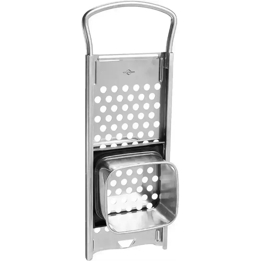 Stainless steel cheese grater on a white background