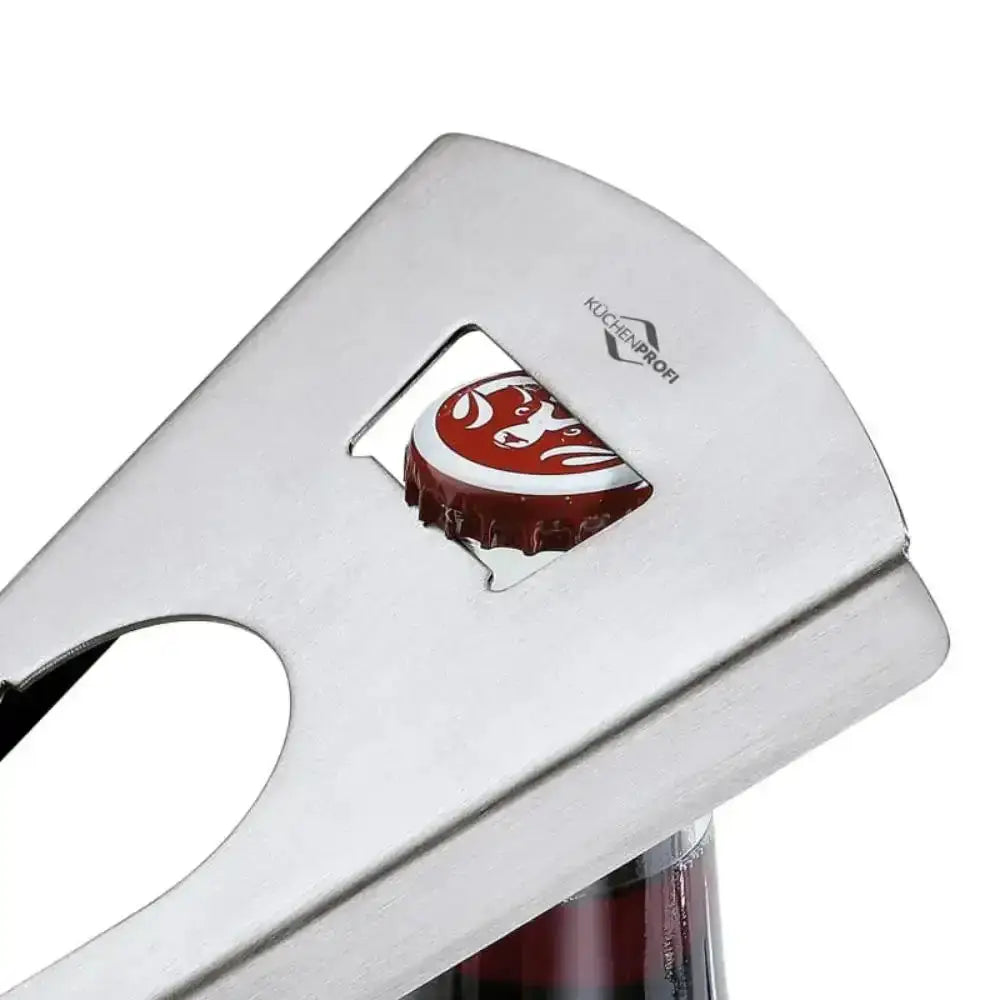 Bottle opener with a bottle cap on a white background