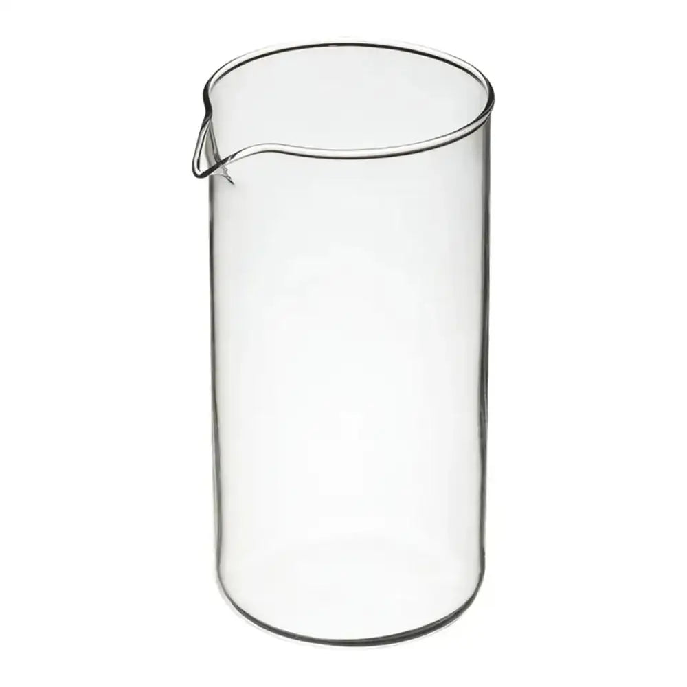 Clear glass pitcher on a white background