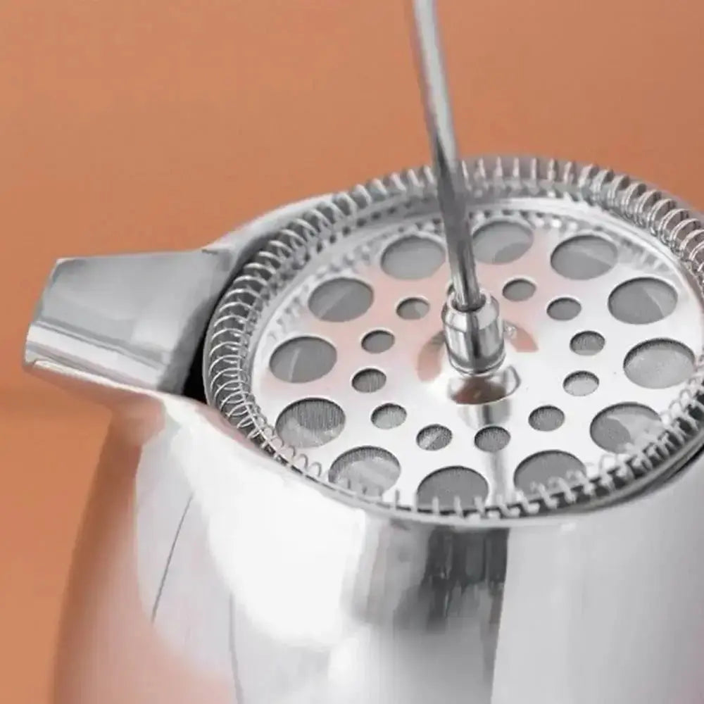 La Cafetière stainless steel double wall french press 8 cup with shiny perforated lid and handle