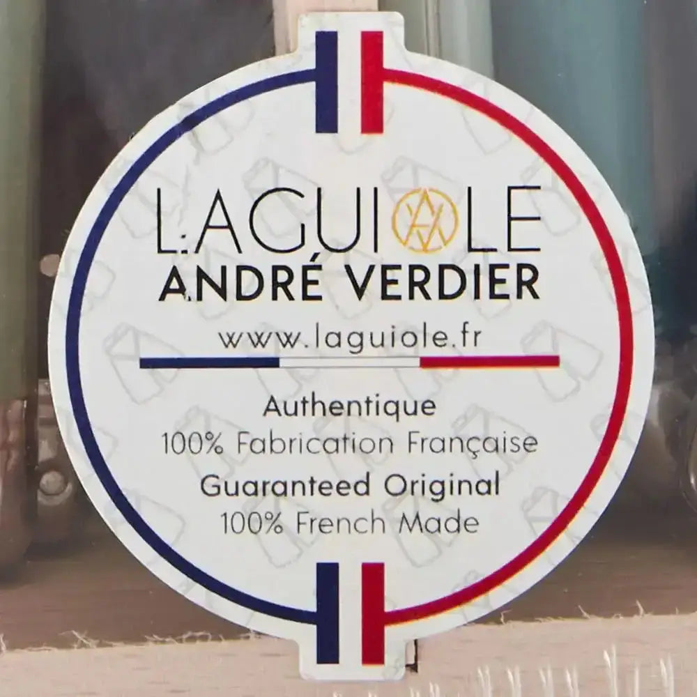Laguiole Andre Verdier brand label with logo and text on a white background
