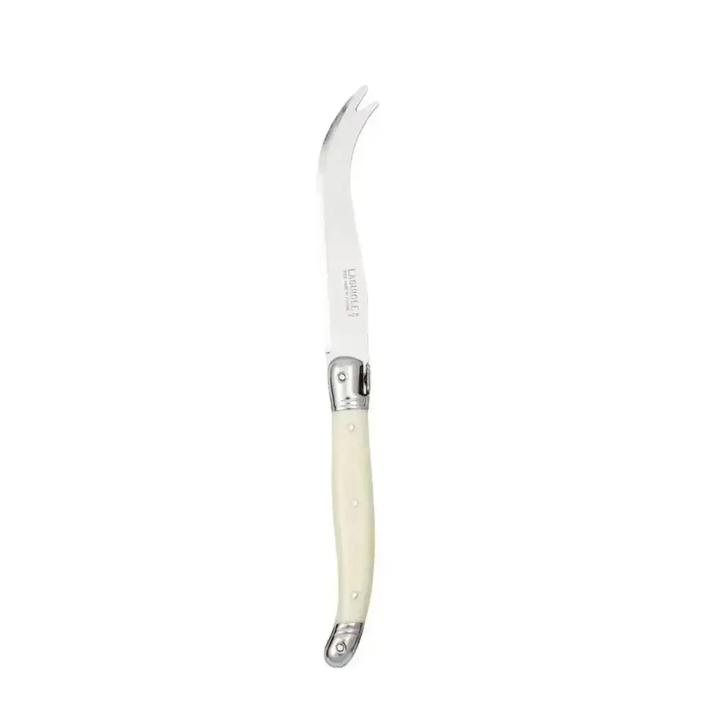 Butterfly knife with ivory handle and silver blade on a white background