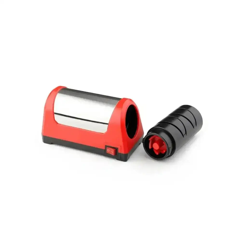 Red and black cylindrical tool on a white background