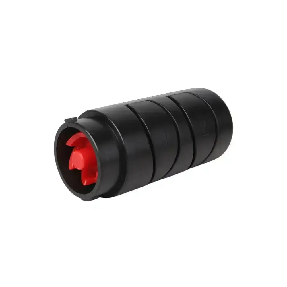 Black cylindrical plastic lassar knife sharpener cartridge replacement with red internal gear mechanism visible