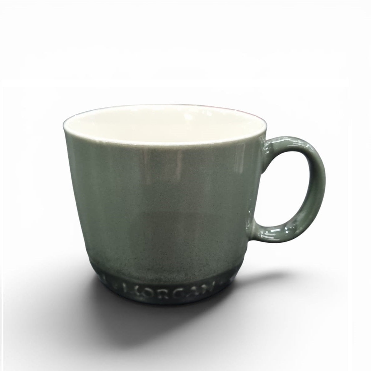 Grey mug with white interior on a white background