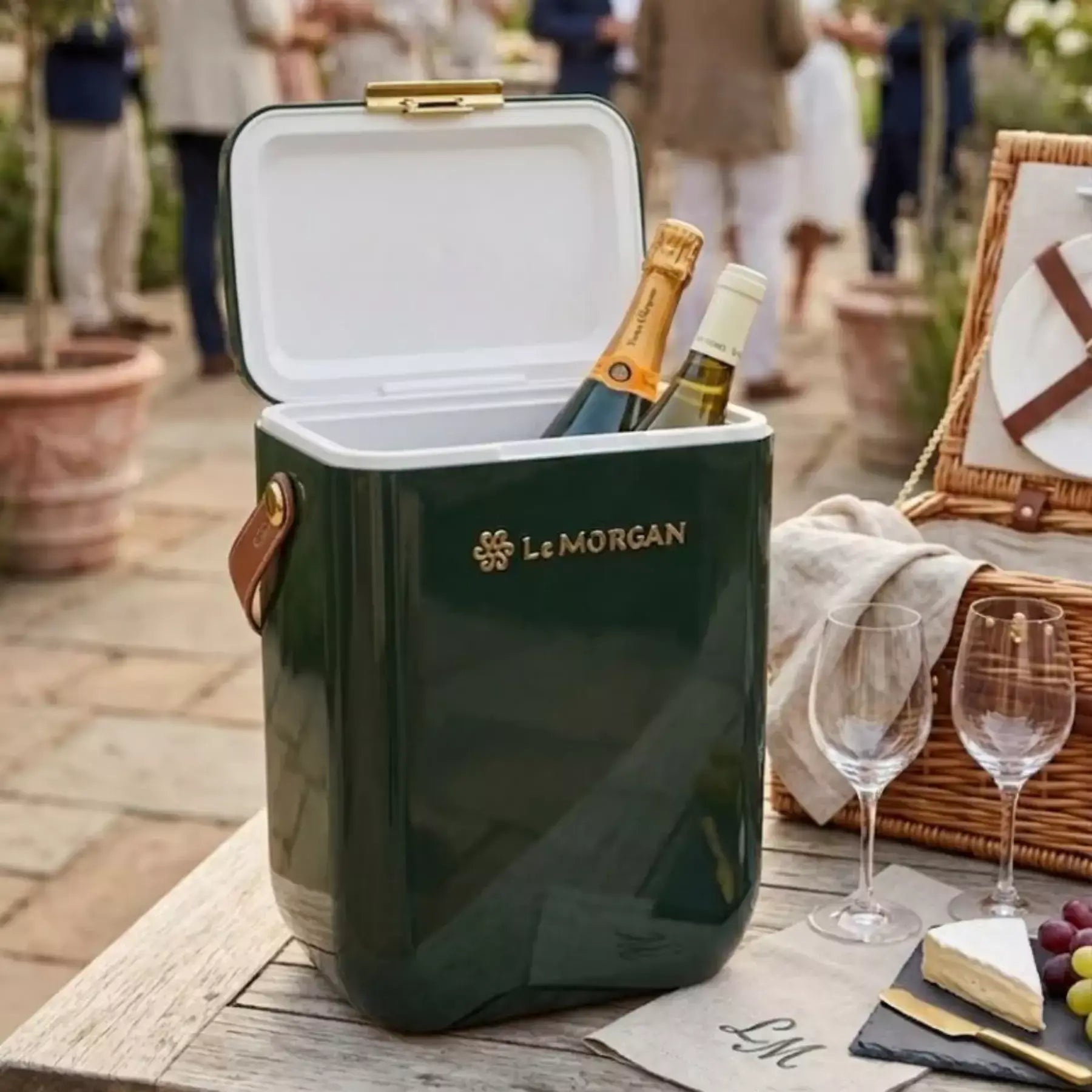 green coolerbox on a blurred background