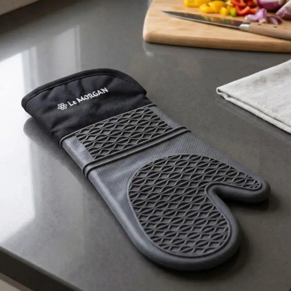 Silicone oven glove on a kitchen counter