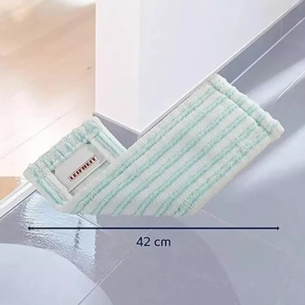 Microfiber cleaning cloth with measurement label on a glass surface
