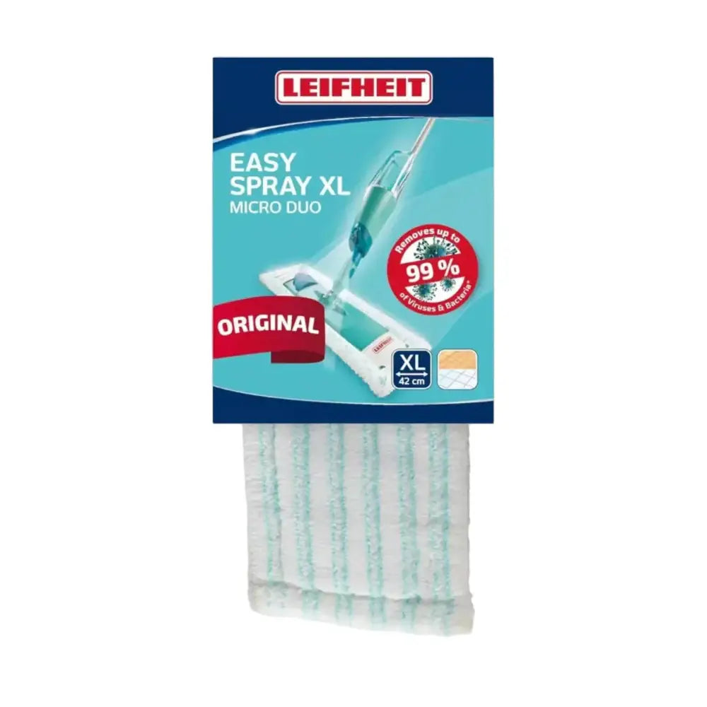 Leifheit Easy Spray XL Micro Duo packaging with cleaning tool illustration on a white background