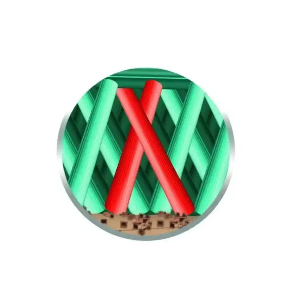 Green and red striped object on a white background
