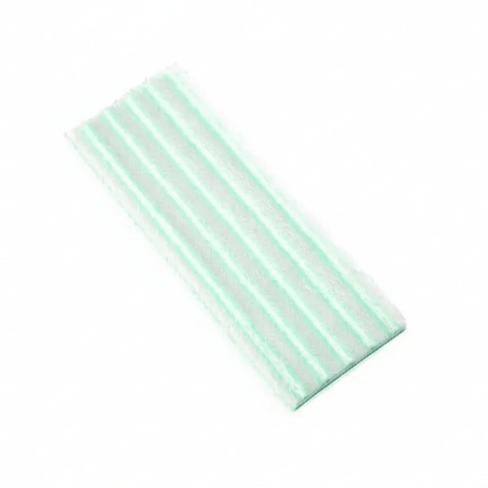 Rectangular green and white striped fabric on a white background