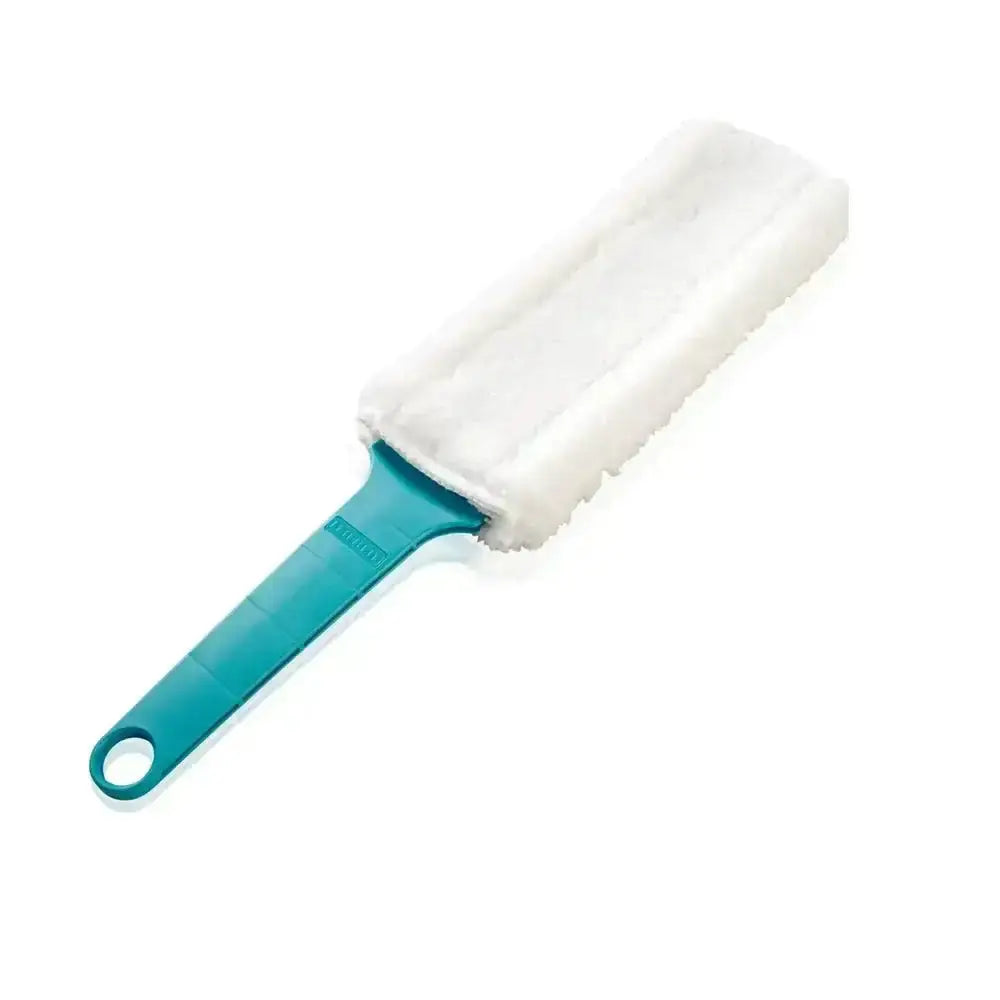 Cleaning roller with turquoise handle on a white background