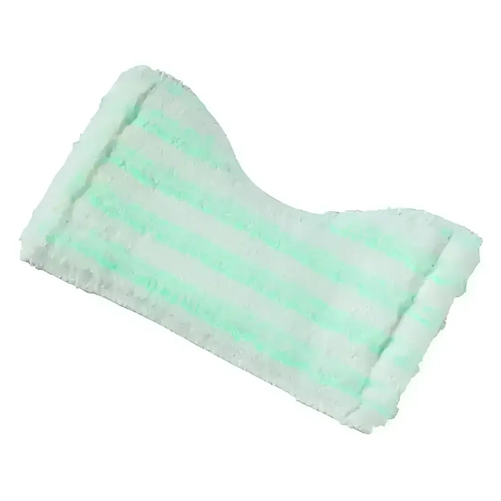 Mint green and white striped towel on a white background
