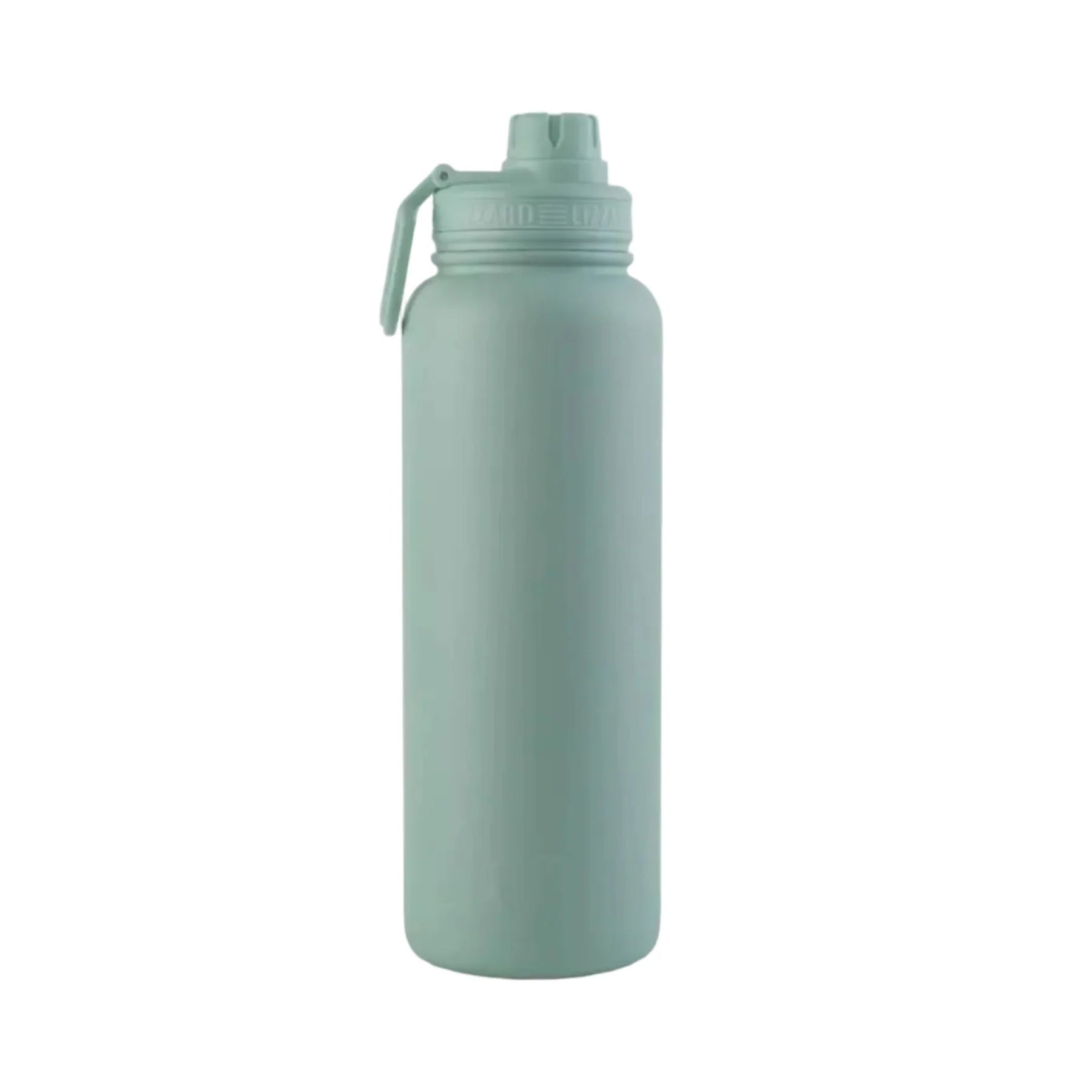 Green water bottle with a white background