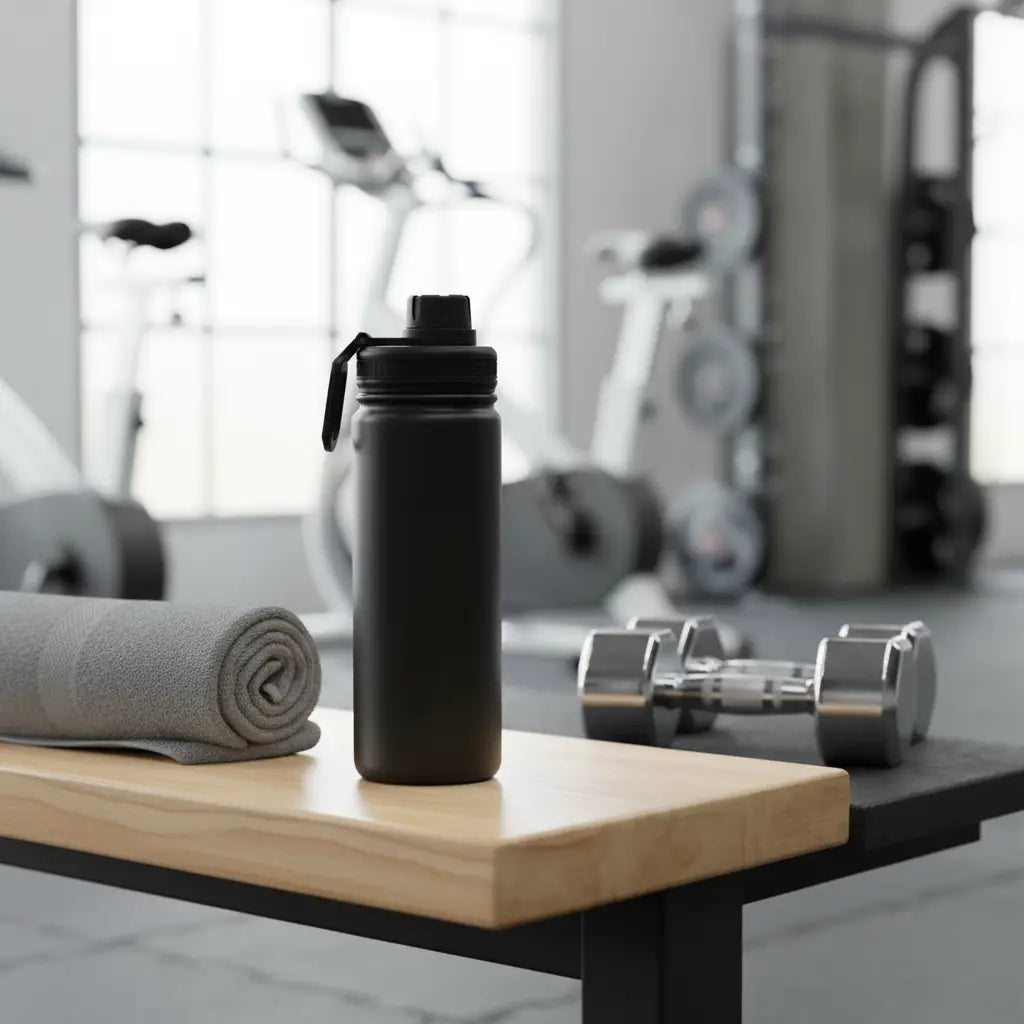 Black matte-finish lizzard flask stainless steel 530ml insulated water bottle with screw-on lid and carrying loop