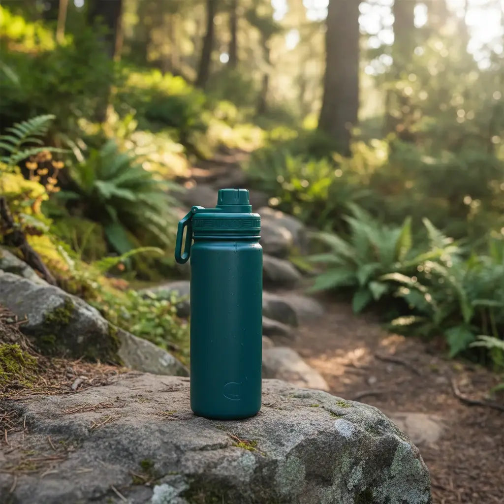 Dark teal lizzard flask stainless steel 530ml green insulated bottle with screw-on lid and carrying loop