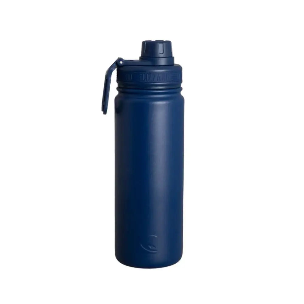 Navy blue lizzard flask stainless steel 530ml with black screw-on lid and carrying loop in 530ml midnight blue color