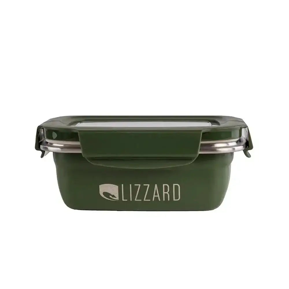 Green food container with 'Lizzard' logo on a white background