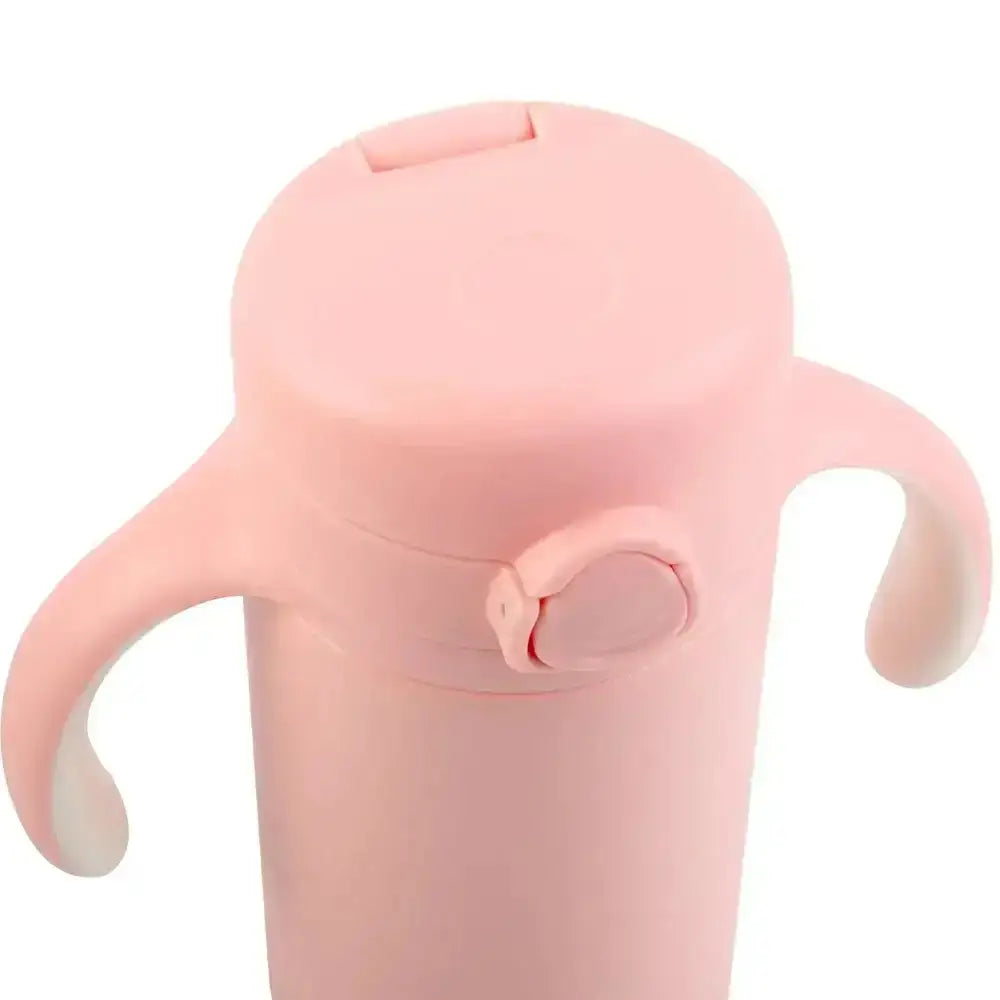 Pink silicone baby sippy cup with soft handles and snap-on lid from lizzard hatchling stainless steel kids flask 280ml blossom