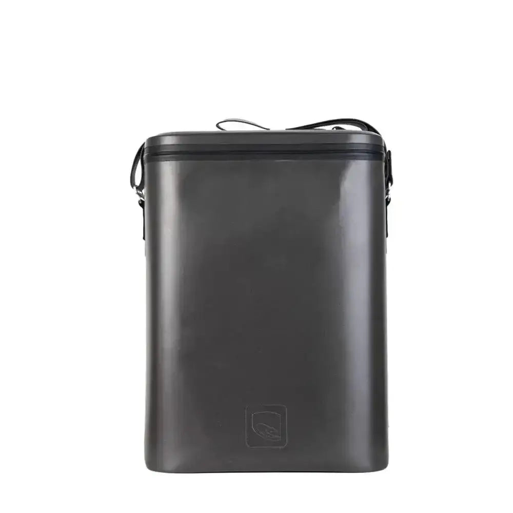 Black insulated cooler bag on a white background