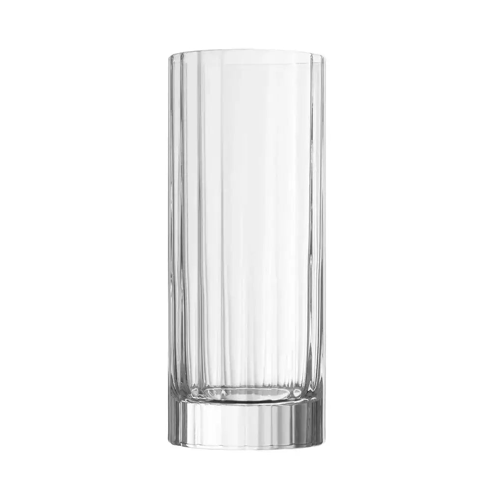Clear glass tumbler on a white background