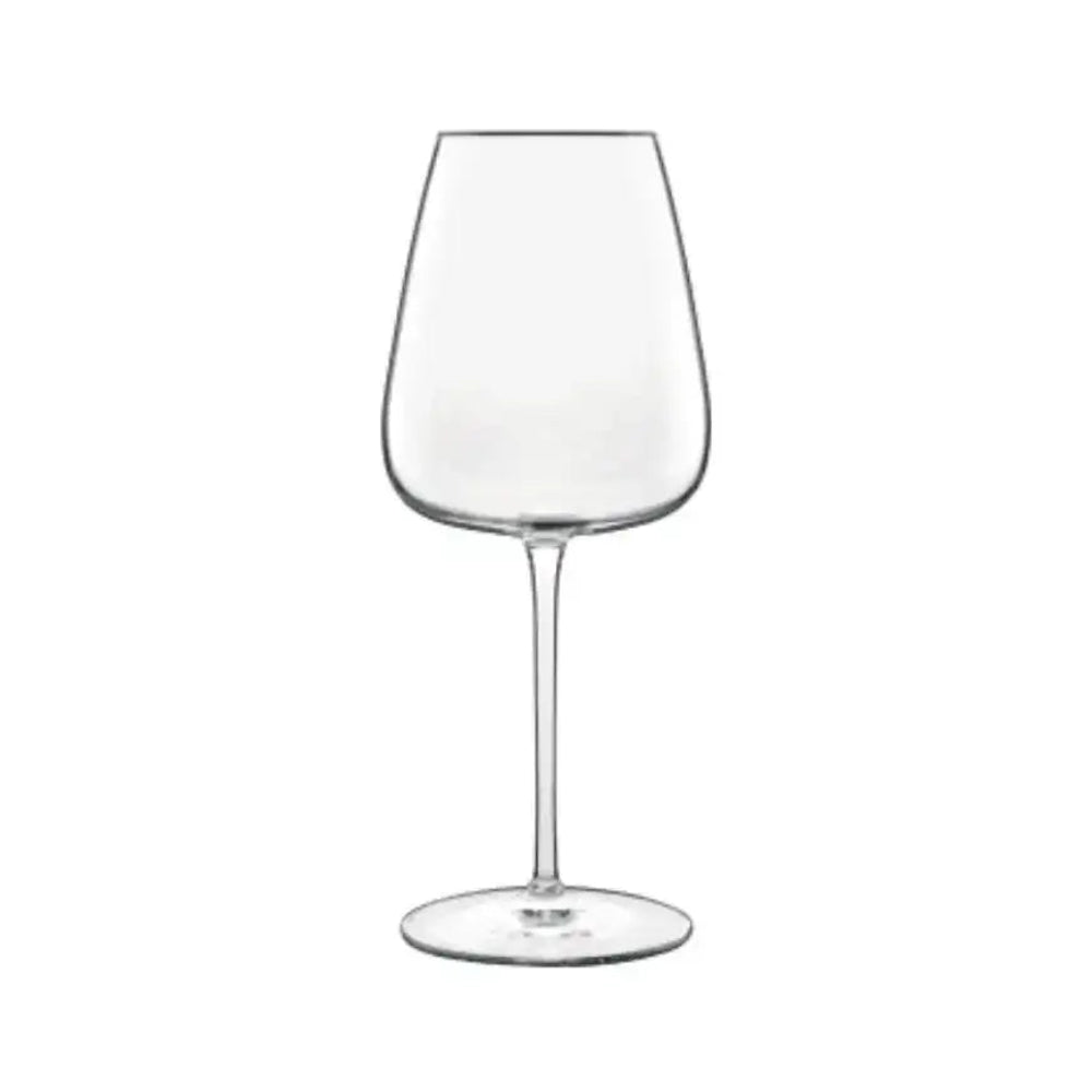 Clear wine glass on a white background
