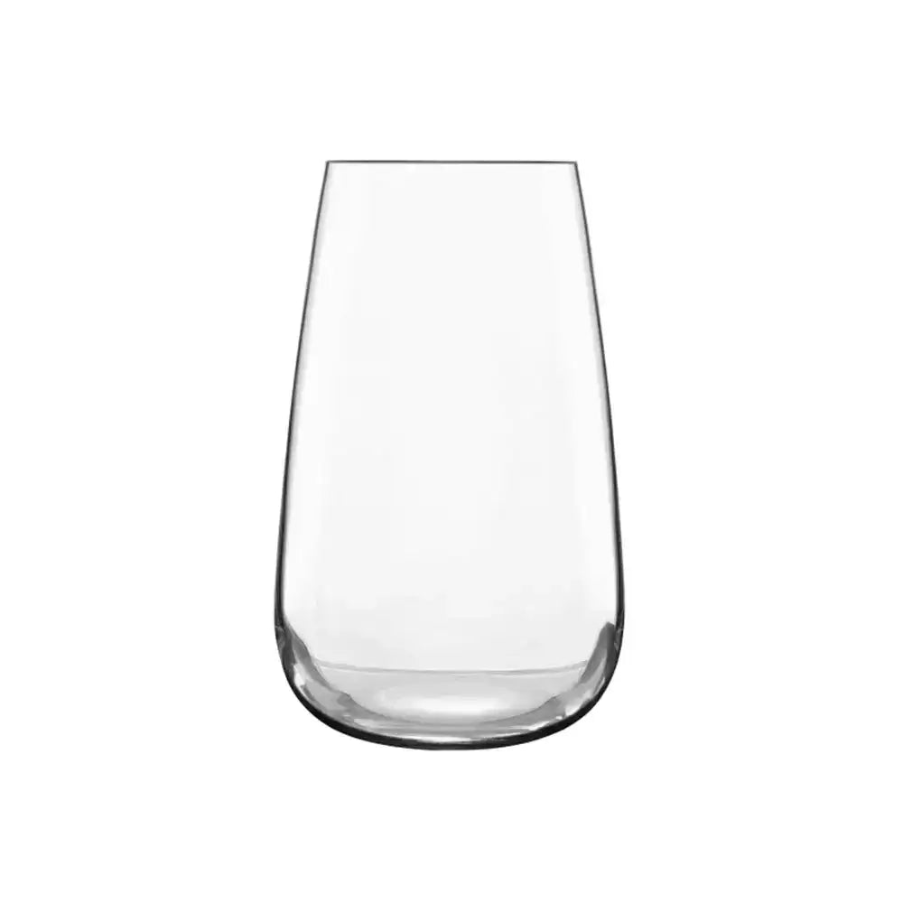 Clear glass tumbler on a white background