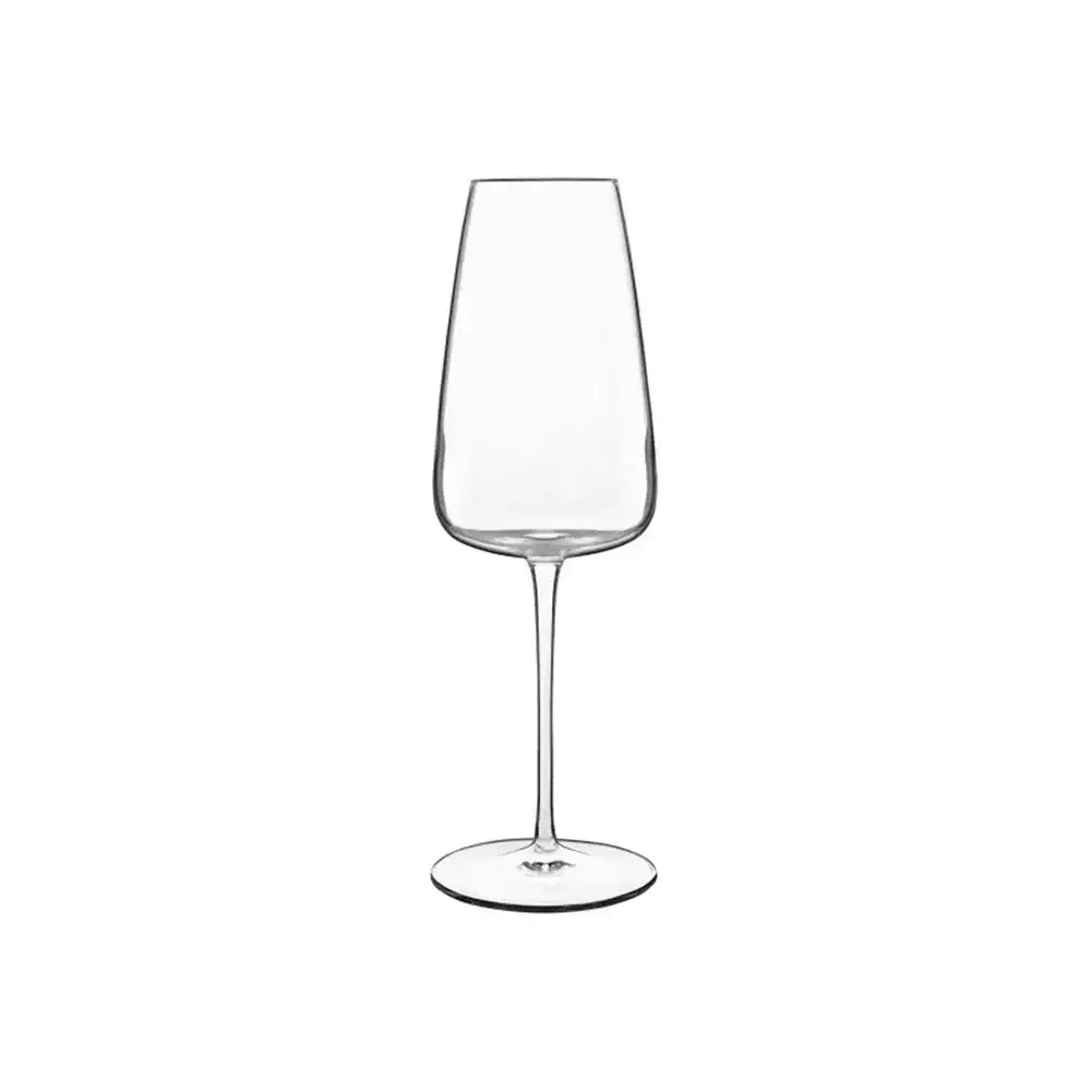 Clear wine glass on a white background
